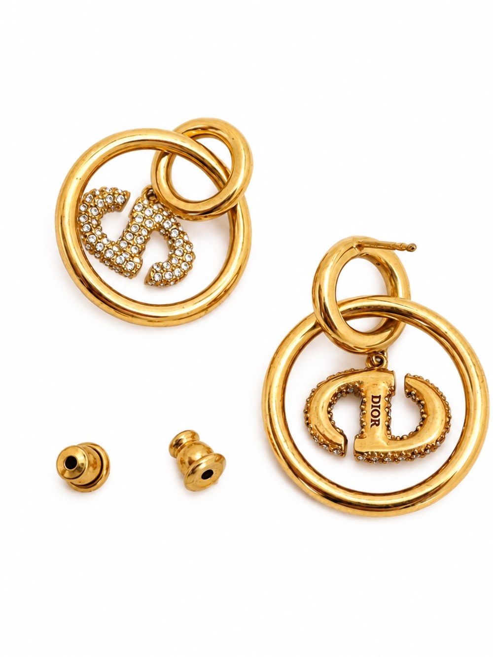 Christian Dior CD Rhinestone Hoop earrings